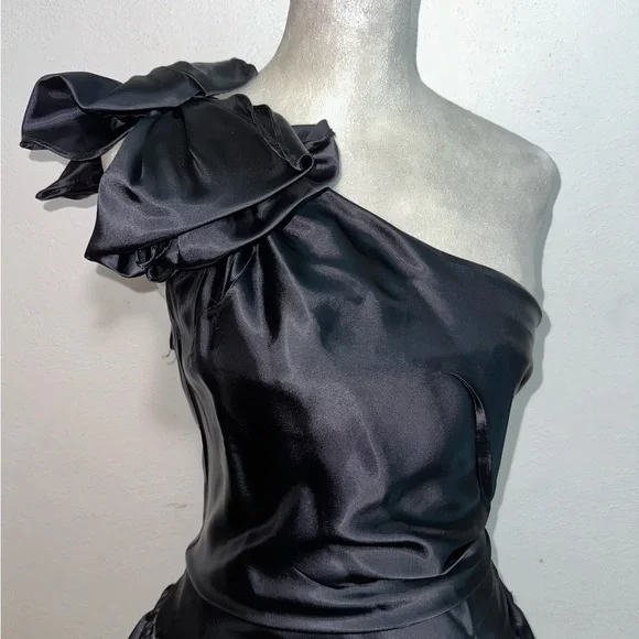 Vintage Black One Shoulder Tiered Dress - Picture 3 of 13